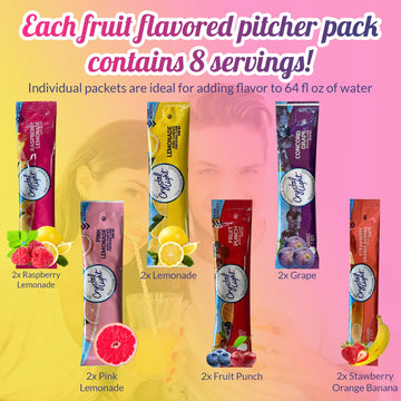 Crystal Light Pitcher Packets Drink Powder - 12 (2-quart) Sugar Free Drink Mix Variety Pack Includes Lemonade, Fruit Punch, Grap