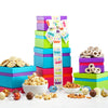 Broadway Basketeers Birthday Food Gift Basket 4 Box Tower – Snack Box, Sweet & Savory Treats For Parties, Best Wishes, Birthday Presents For Women, Men, Mom, Dad, Her, Him, Families