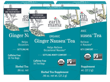 Earth Mama Organic Ginger Nausea Tea | Comforts Occasional Nausea + Morning Sickness, 16 Teabags Per Box (3-Pack)