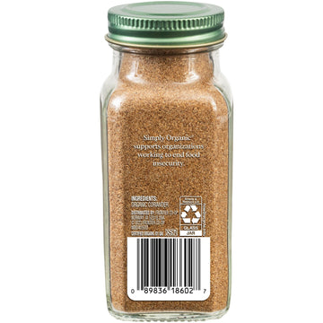 Simply Organic Ground Coriander Seed, 2.29-Ounce, Rich, Warm Earthy Yet Fruity Flavor, Bright Aroma, Slight Citrus Undertones