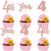 24 PCS Four Cupcake Toppers Glitter 4th Birthday Cupcake Picks Number 4 Cupcake Decorations for Baby Shower Kids 4th Birthday An