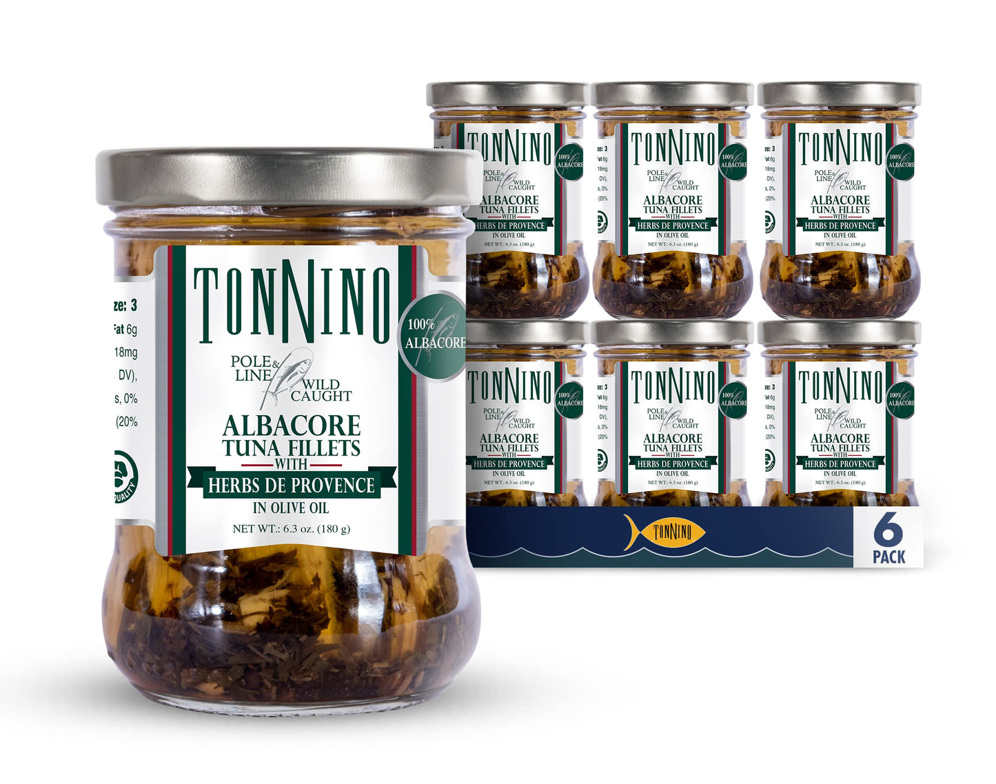 Tonnino Tuna Fish Albacore - Olive Oil With Herbs De Provence - Pack Of 6 - Alternative To Salmon - Protein Snacks - Ready To Ea