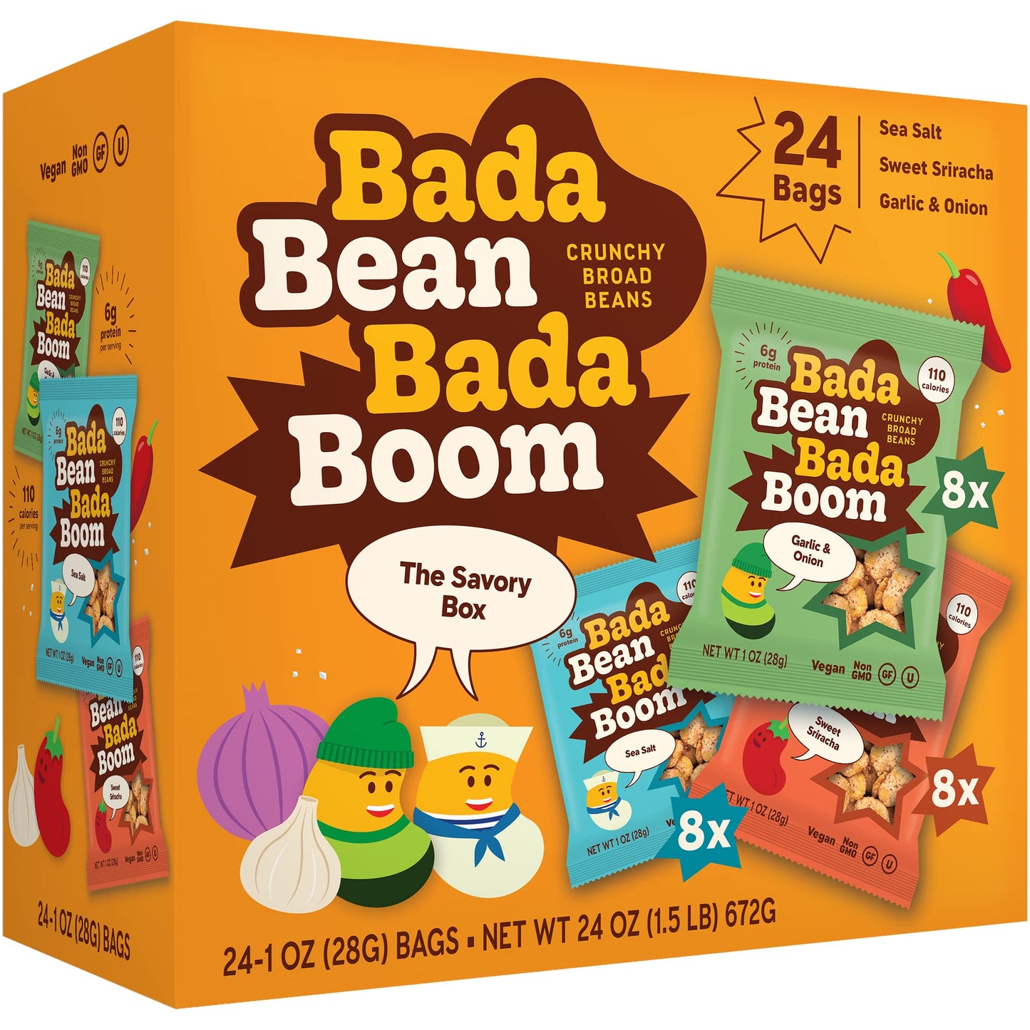 Enlightened Bada Bean Bada Boom Roasted Fava Beans, Dried Broad Beans - 110 Calories, 4G Fiber, 6G Plant-Based Protein, Gluten-F