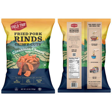 Field Trip Gluten Free Pork Rinds, Paleo & Keto Friendly Airy Puffs, Crunchy High Protein Snacks, Low Carb Snack From Back Pork Skins, 2.5Oz Bag, 4 Pack, Cinnamon Churro, Holiday & Christmas Gift Item