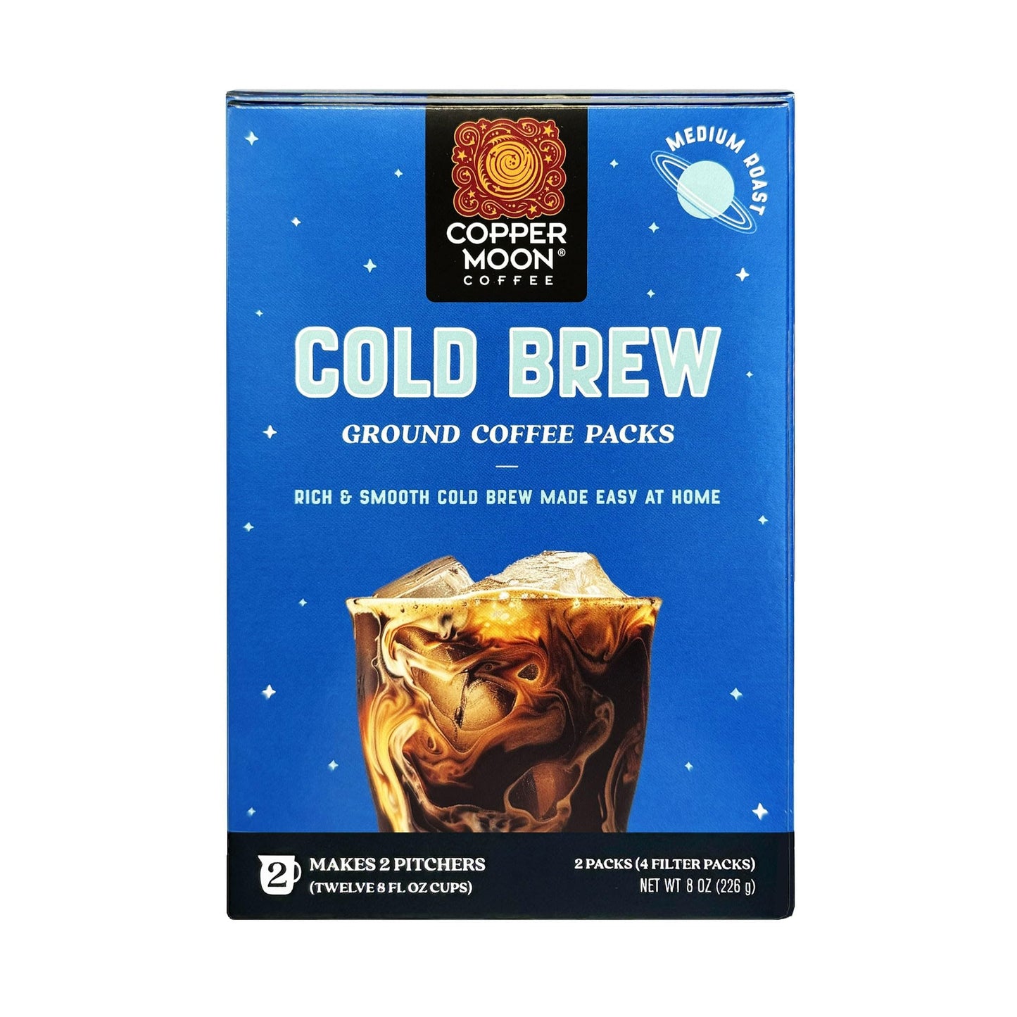Copper Moon Cold Brew Ground Coffee Packs Medium Roast 4 Filter Pouches 8 Oz
