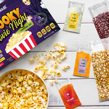 Halloween Gifts Popcorn Spooky Movie Night Gift Basket Gourmet Kernels and Seasoning Variety Pack, 3 Color Kernels and 5 Flavori