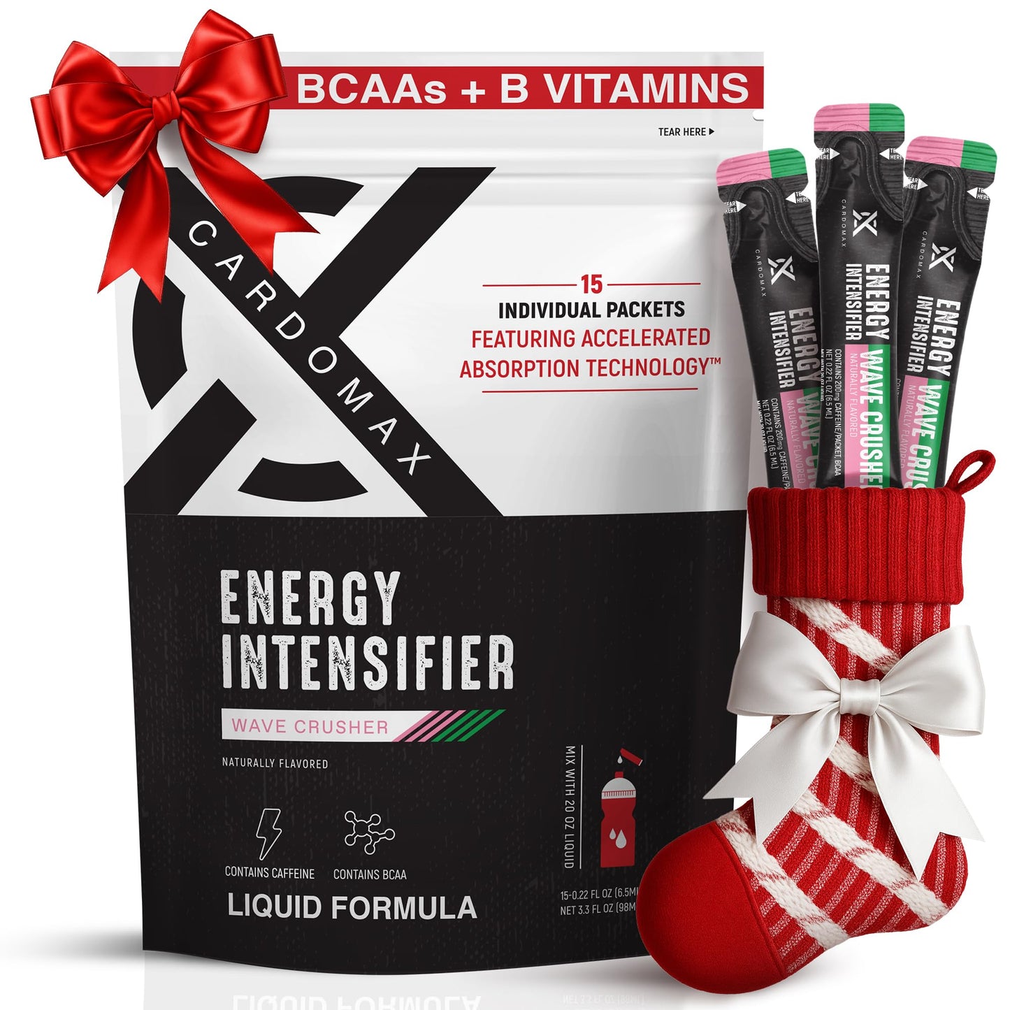 Cardomax - Energy Drink Packets - Liquid Preworkout For Men & Women Energy Blend Packets With Bcaa Vitamin B12 Vitamin B6 & B3 - Sugar-Free Zero Calorie Vegan & Keto - 15 Stick Packs - Wavecrusher