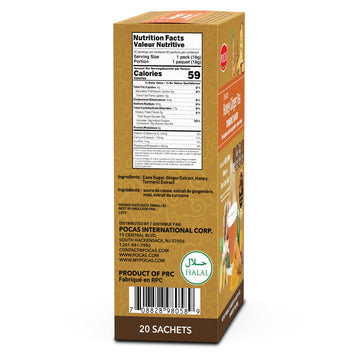 Pocas Honey Ginger Tea Powder Packets, Non-GMO, Gluten Free, Caffeine Free, 40 Count (Pack of 2)