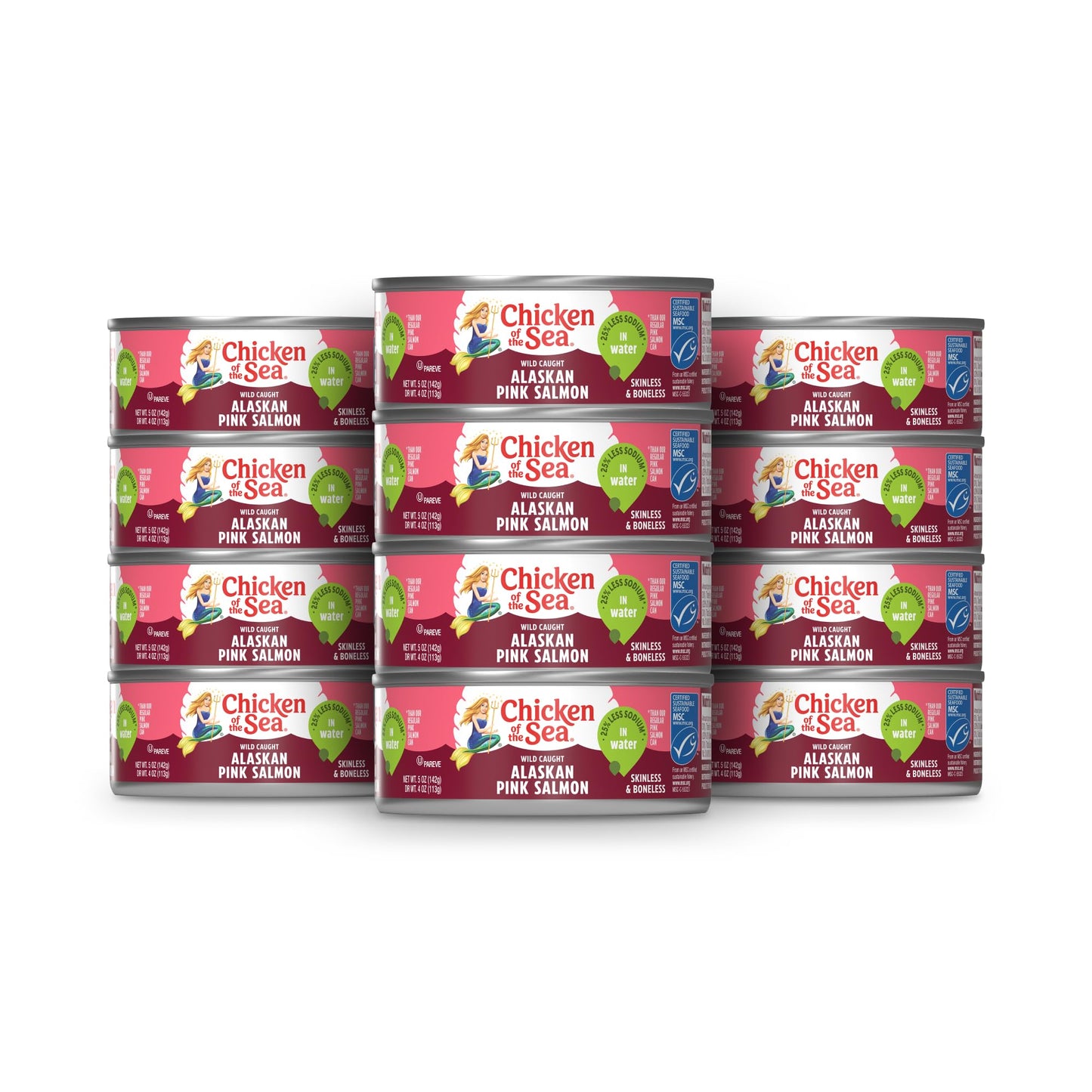 Chicken Of The Sea Alaskan Pink Salmon In Water, 5 Ounce Cans (Pack Of 12), Wild Caught, Skinless & Boneless, 25% Less Sodium