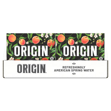 ORIGIN Organic Non-GMO Peach Flavor Sparkling Water, 12 Fl Oz Cans, Pack of 24, Recyclable Aluminum