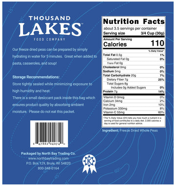 Thousand Lakes Freeze Dried Vegetables - Whole Peas 3.5 ounces | 100% Peas | No Salt Added | No Preservatives