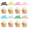 Ercadio 24 Pack Cupcake Toppers, Paper, 8 Colors, Happy Birthday Picks for Kids Party, Baby Shower, Anniversary Cake Decorations