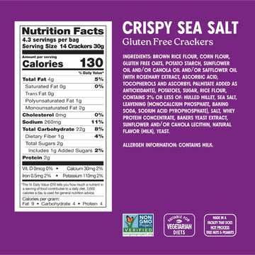 Miltons Gluten Free Crackers, Crispy Sea Salt - Non-GMO Project Verified, Kosher, Certified Gluten Free Snack, 5 Grains In Every