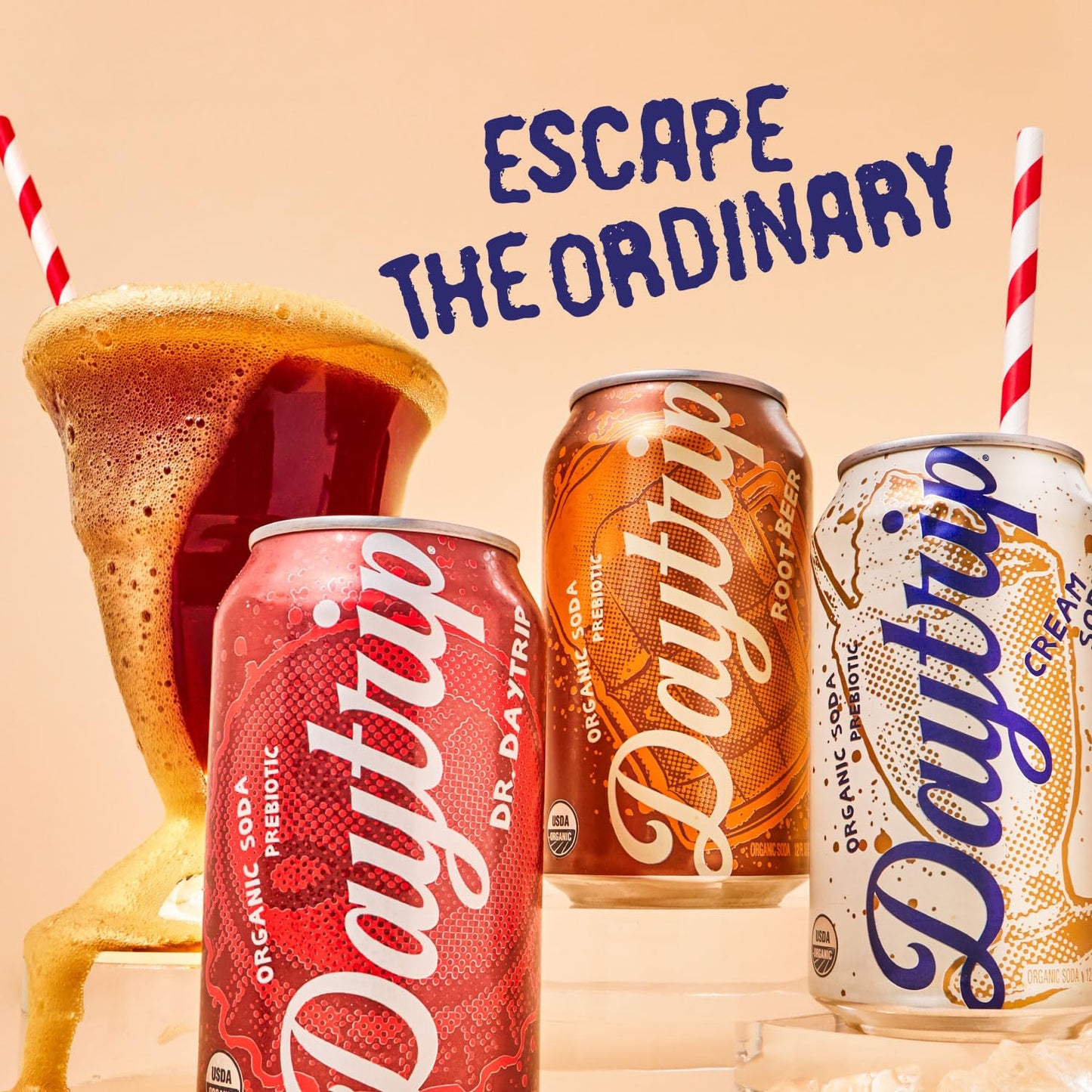 Daytrip Organic Sparkling Prebiotic Soda, Low Sugar Soda And Low Calorie Healthy Soda Alternative, Prebiotic Drink For Gut Healt