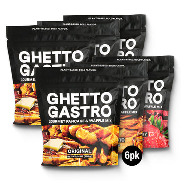 Ghetto Gastro Pancake & Waffle Mix Variety 6-Pack (2x Original, 2x Sweet Potato, 2x Sweet Strawberry) - Vegan & Non-GMO Ingredie