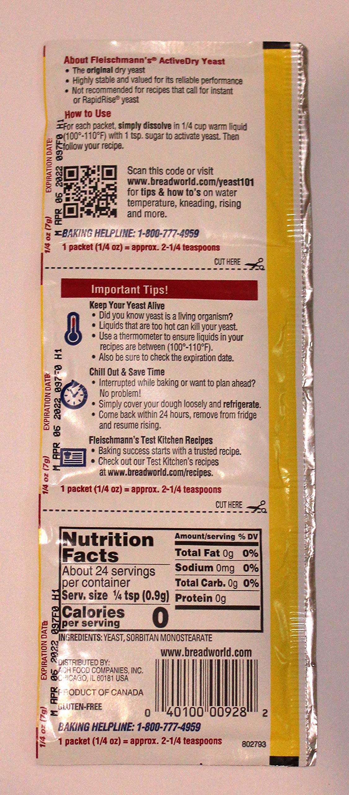 Fleischmanns Active Dry Yeast Strip, 9 Count, 0.25 Ounce Each, Baking Essentials