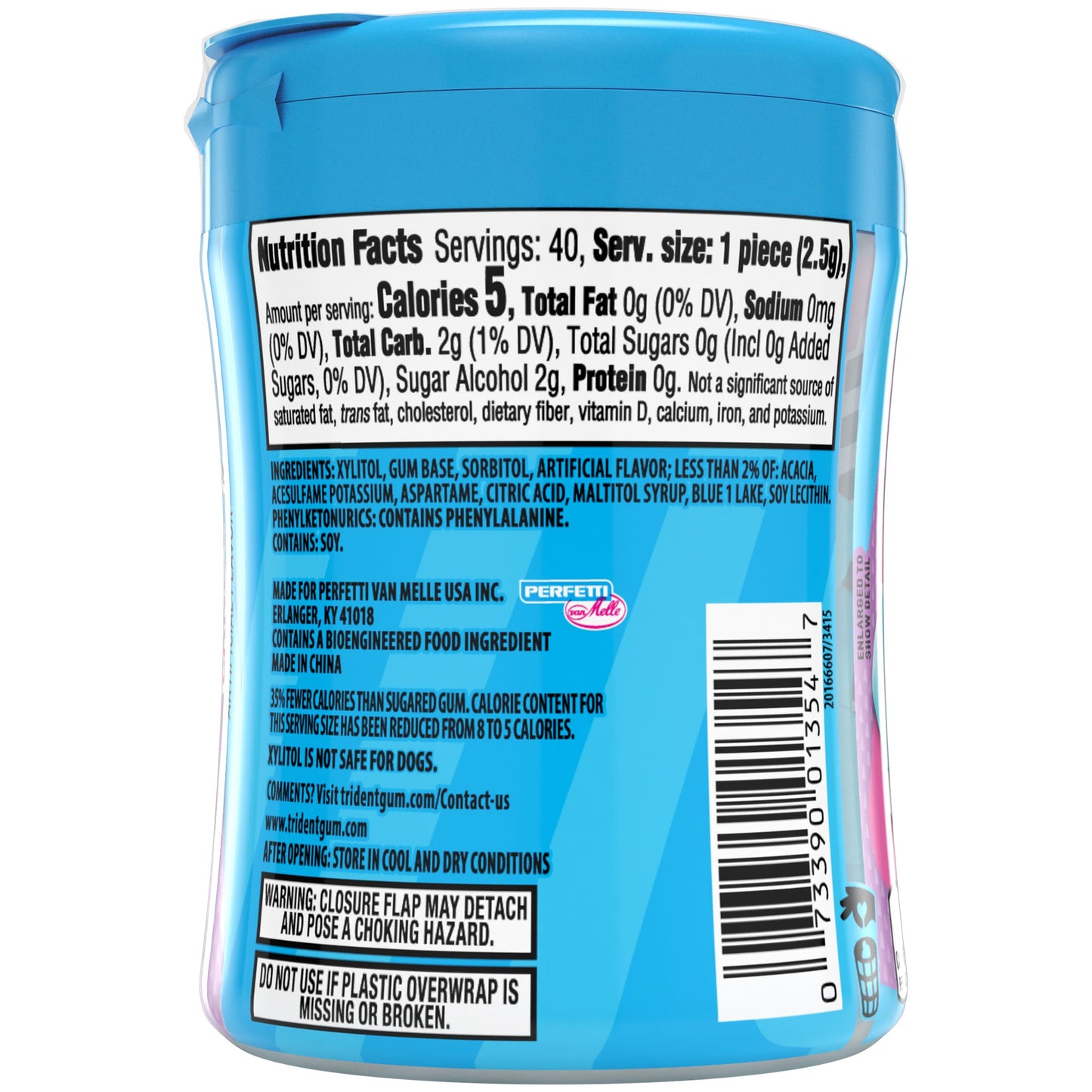 Trident Vibes Sugar Free Chewing Gum, 40 Count Bottle, Cotton Candy Flavor, Pink