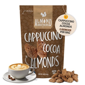 Almond Brothers Roasted Almonds - Hand Crafted Cappuccino & Cocoa Almonds, Gluten-Free, Non-Gmo, Candied Almonds (5 Oz, Pack Of