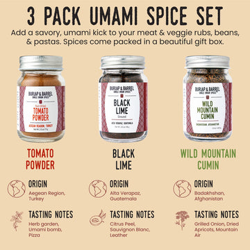 Burlap & Barrel Taco Seasoning Set - Wild Mountain Cumin, Sun-Dried Tomato, Black Lime - 3 Full Size (0.33 Fl Oz each) in Gift Box
