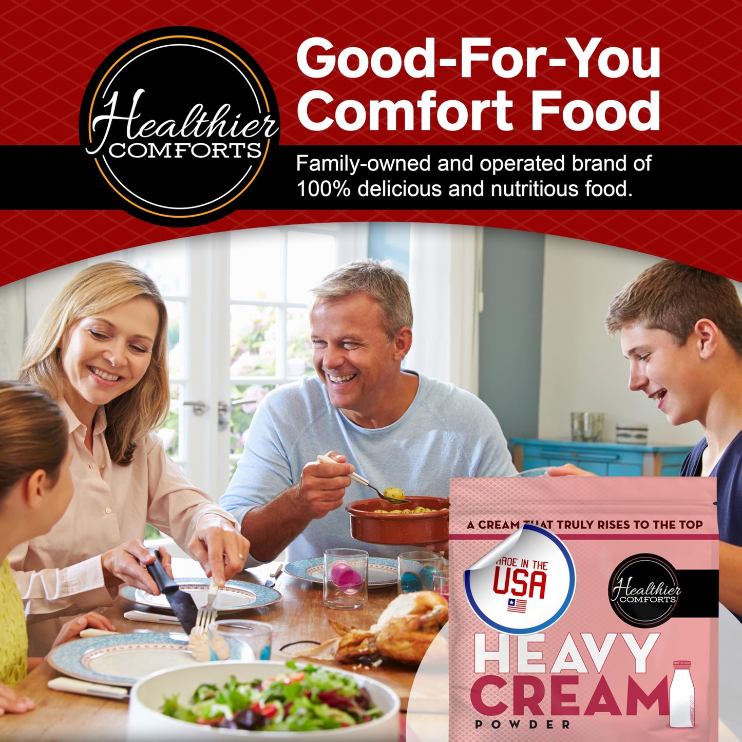 Healthier Comforts Heavy Cream Powder (72% Butterfat) | Kosher Gluten Free Non-GMO Keto Friendly Free of s & s (rBGH or rBST) | Made in USA (12oz)