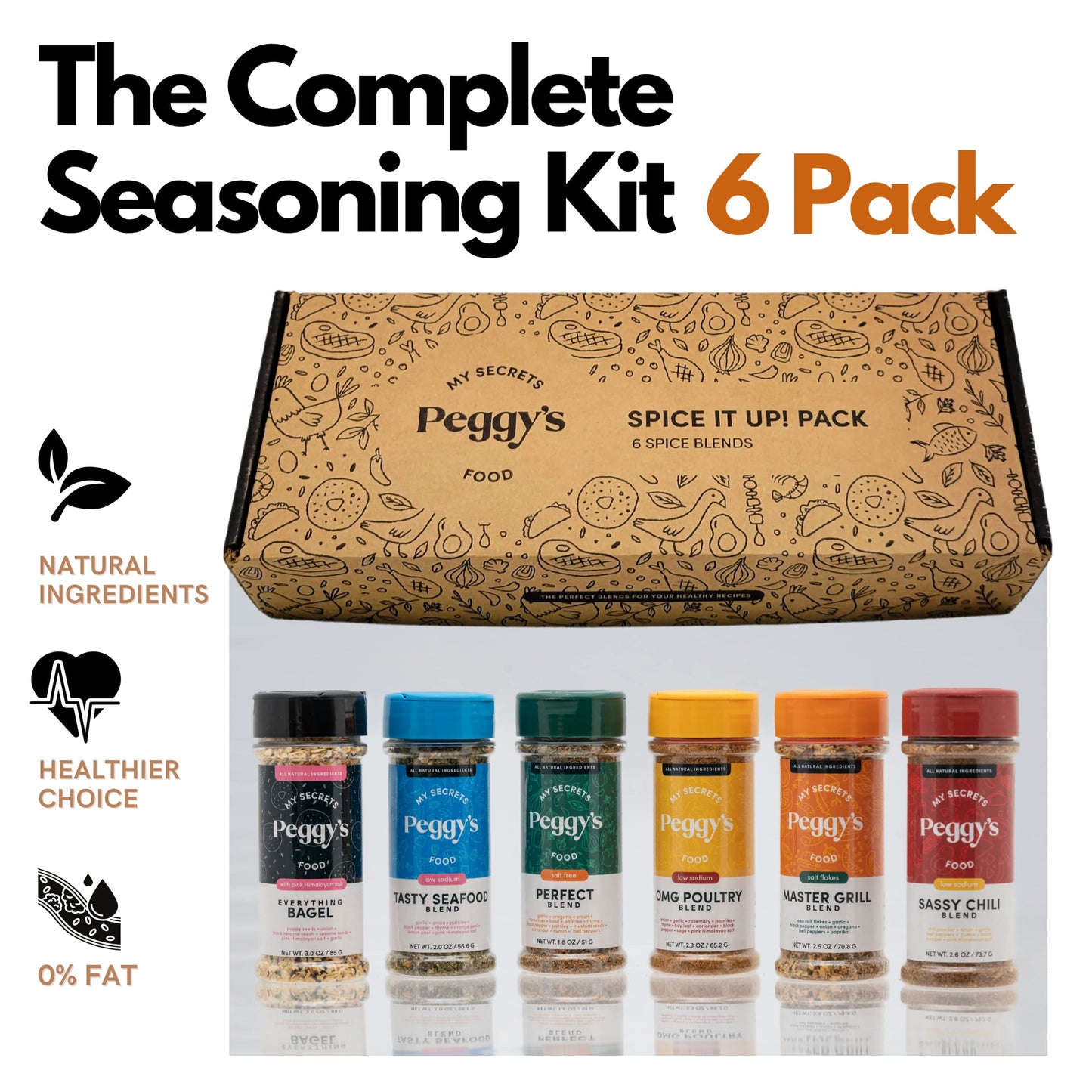 My Secrets Peggys Food Spice It Up Pack Seasoning Jars Set Of 6 - Ultimate Kitchen Seasoning Set For Grilling Roasting Or Baking