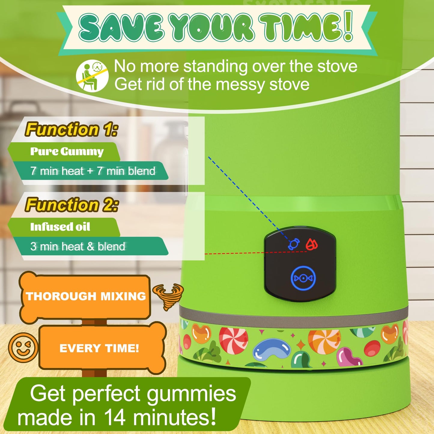 Sxmprail Gummy Maker Machine, Oil Infused DIY Edible Gummy & Jelly Kit, Includes Bear & Fruit Molds, Green