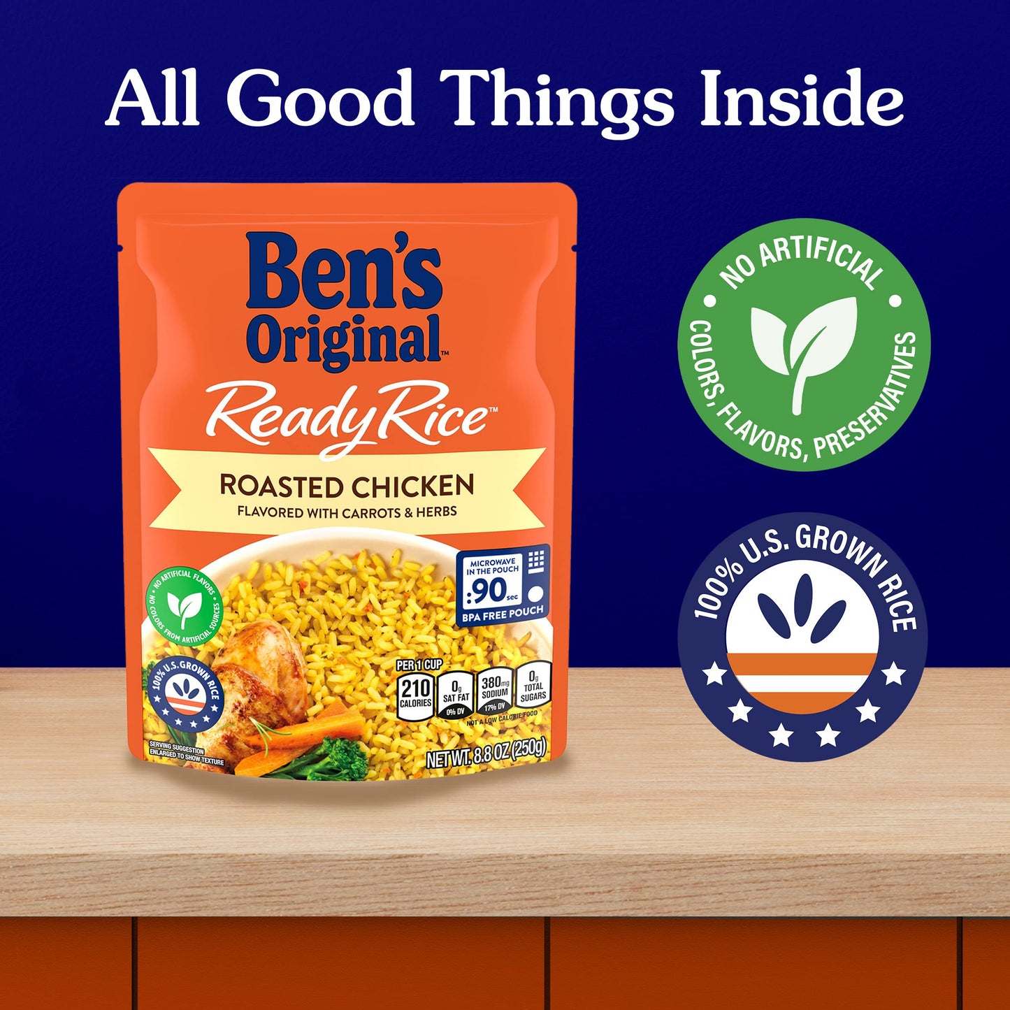 Ben'S Original Ready Rice Roasted Chicken Flavored Rice, Easy Dinner Side, 8.8 Oz Pouch (Pack Of 6)