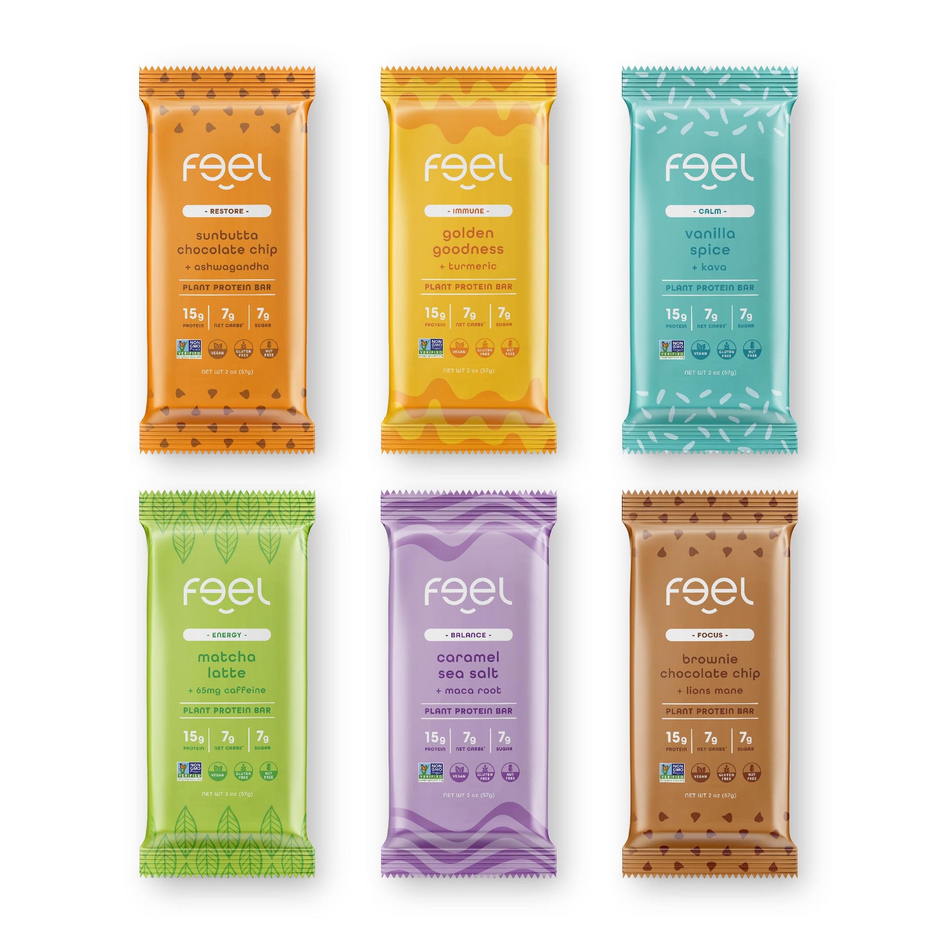 Feel Vegan Protein Bars - Keto, Gluten Free, Organic, 15g Protein - Dairy Free, Low Sugar - Variety Pack (6 Flavors, 6 Pack)