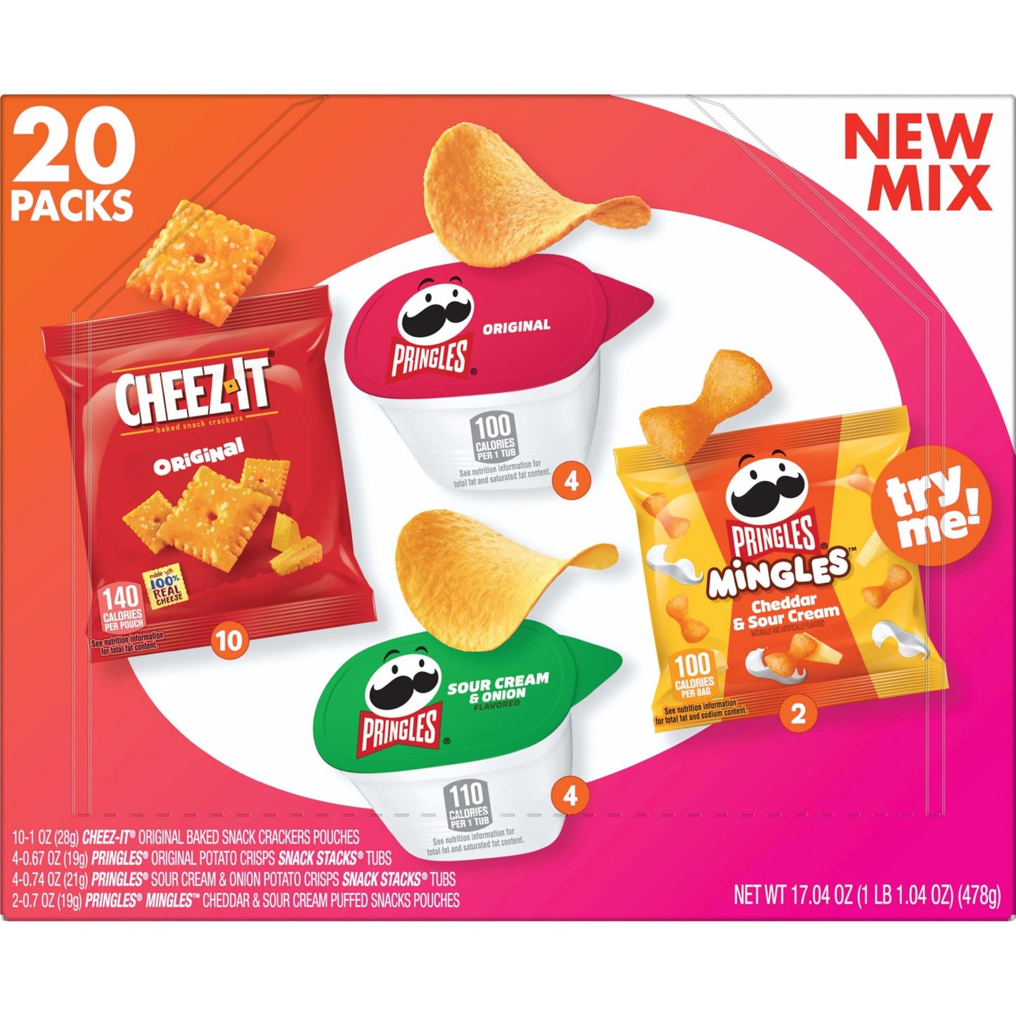 Cheez-It and Pringles Snacks, Grab and Go, Variety Pack, 17.04oz Box (20 Count)