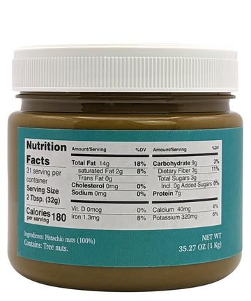 Nutural World - Smooth Pistachio Butter 35 Oz (1Kg) / 100% Pure Single Ingredient - Great Taste Award Winner