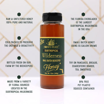 Honey Feast Subtropical Wilderness Honey, Raw & Unfiltered, 12 oz, Small Batch