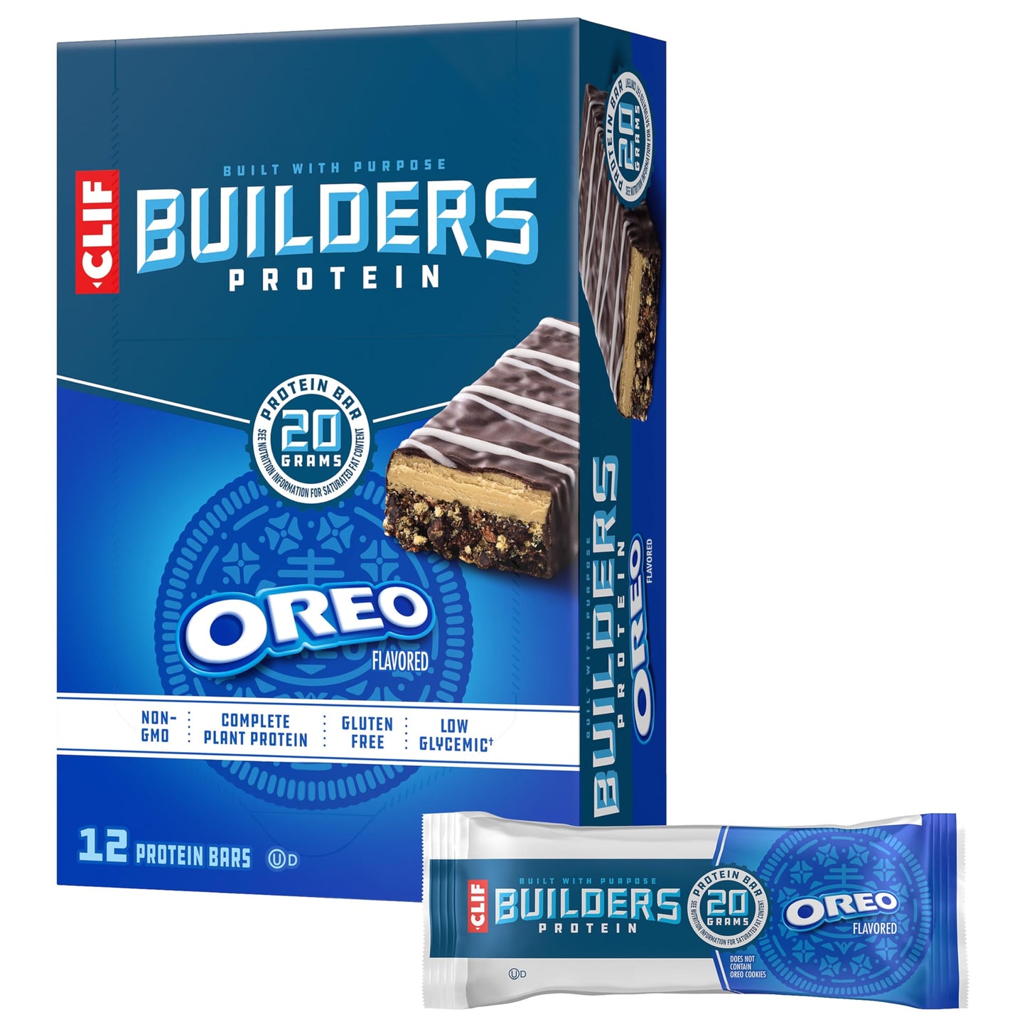 CLIF BUILDERS Protein Bars - OREO-Flavored - 20g Plant Based Protein - Gluten Free - Non-GMO - Low Glycemic - No Artificial Swee