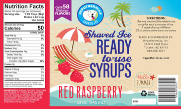 Hypothermias Red Raspberry Ready to Use Quart (32 Fl. Oz) Hawaiian Snow Cone Flavors Syrup - Shaved Ice, 100% Pure Cane Sugar