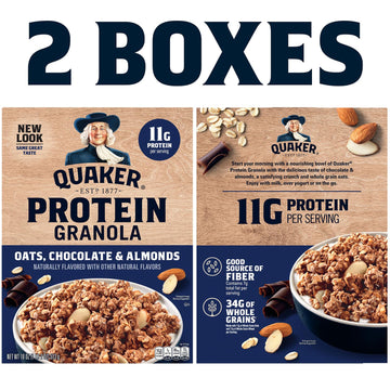 Quaker Protein Granola, Oats Chocolate, & Almonds, 18Oz Boxes (2 Pack)