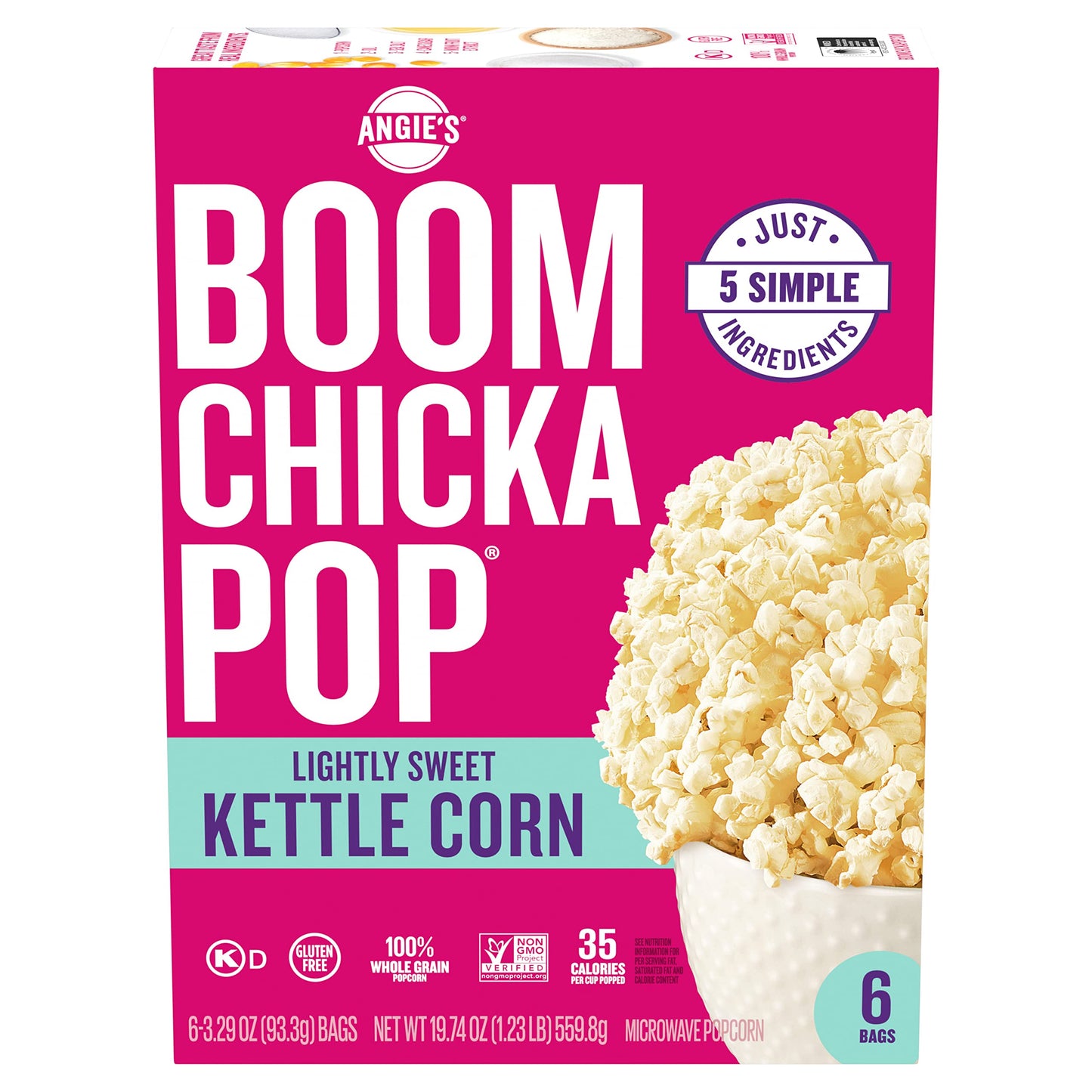 AngieS Boomchickapop Lightly Sweet Kettle Corn Microwave Popcorn (6) 3.29 Oz. Bags