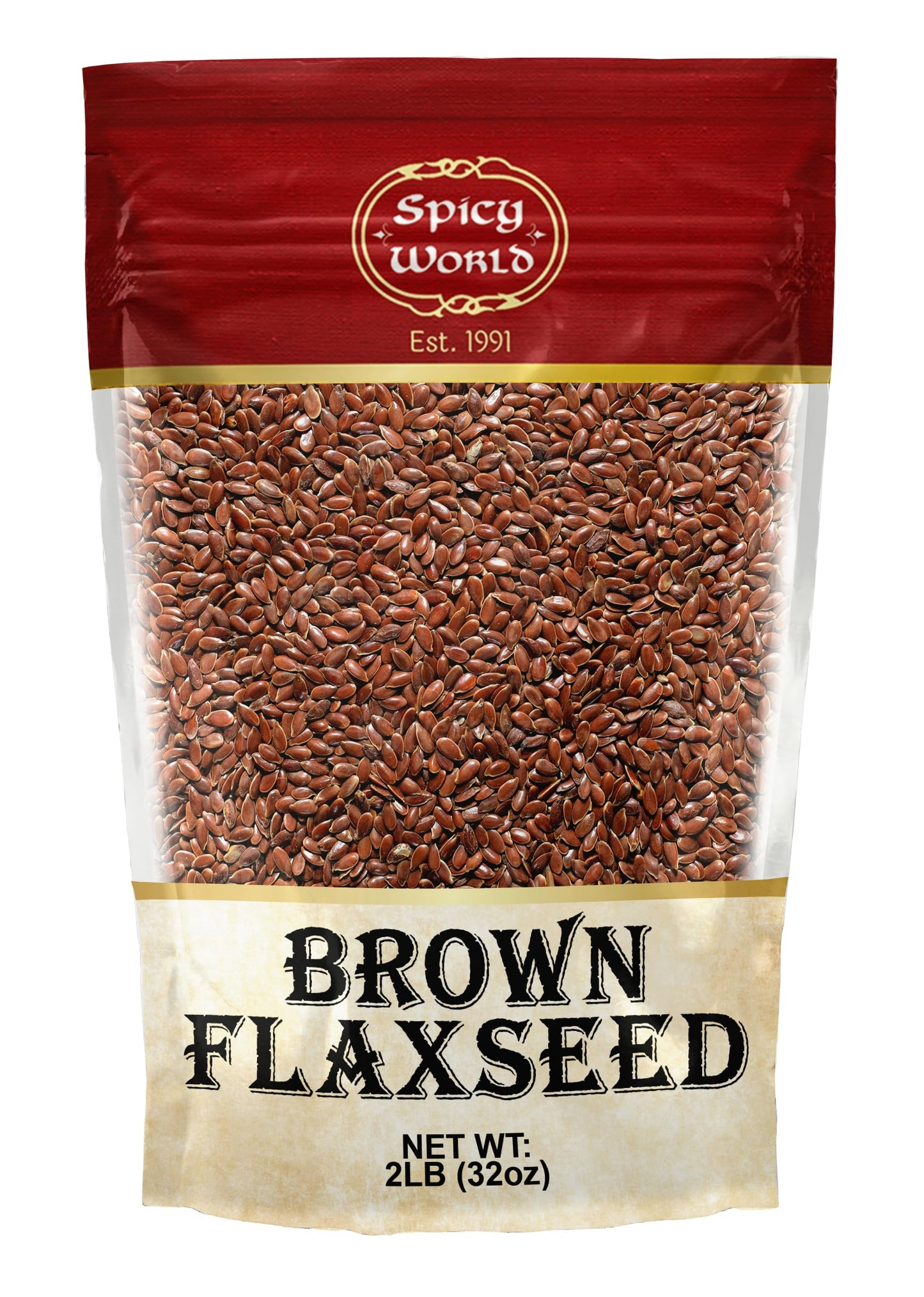 Spicy World Brown Flaxseed 2 LB Bag - Non-GMO, Whole, High in Fiber & Omega-3, Keto Friendly Baking, 32oz