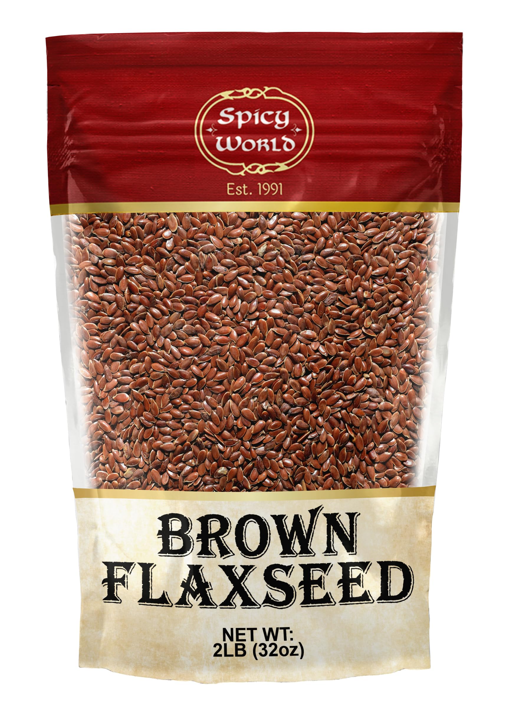 Spicy World Brown Flaxseed 2 LB Bag - Non-GMO, Whole, High in Fiber & Omega-3, Keto Friendly Baking, 32oz