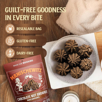 Manischewitz Chocolate Nut Brownie Macaroons, 10Oz | Coconut Macaroons | Resealable Bag | Dairy Free | Gluten Free Coconut Cooki