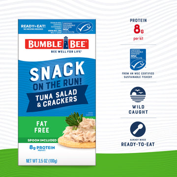 Bumble Bee Snack On The Run Fat-Free Tuna Salad With Crackers Kit- Ready To Eat, Spoon Included - Wild Caught Tuna - Shelf Stable & Convenient Protein Snack, 3.5 Ounce Boxes (Pack Of 12)
