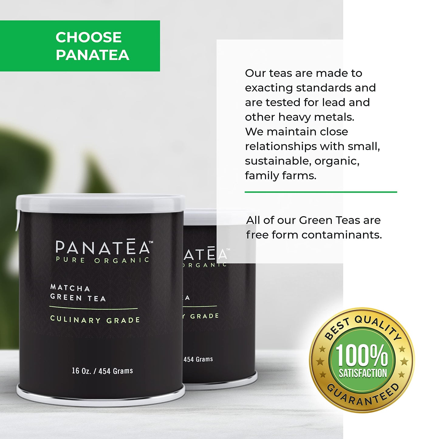 Panatea Certified Organic Matcha Green Tea Powder | 1 Lb 100% Pure Premium Culinary Grade Matcha | Lattes, Smoothies, Baking |16