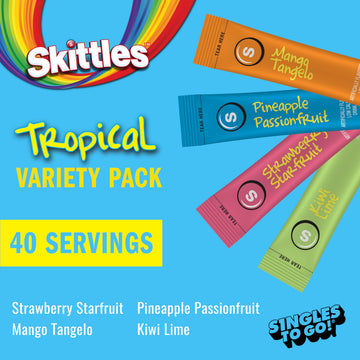 Skittles Singles To Go Tropical Variety Pack, Watertok Powdered Drink Mix, Zero Sugar, Low Calorie, Includes 4 Flavors: Strawber