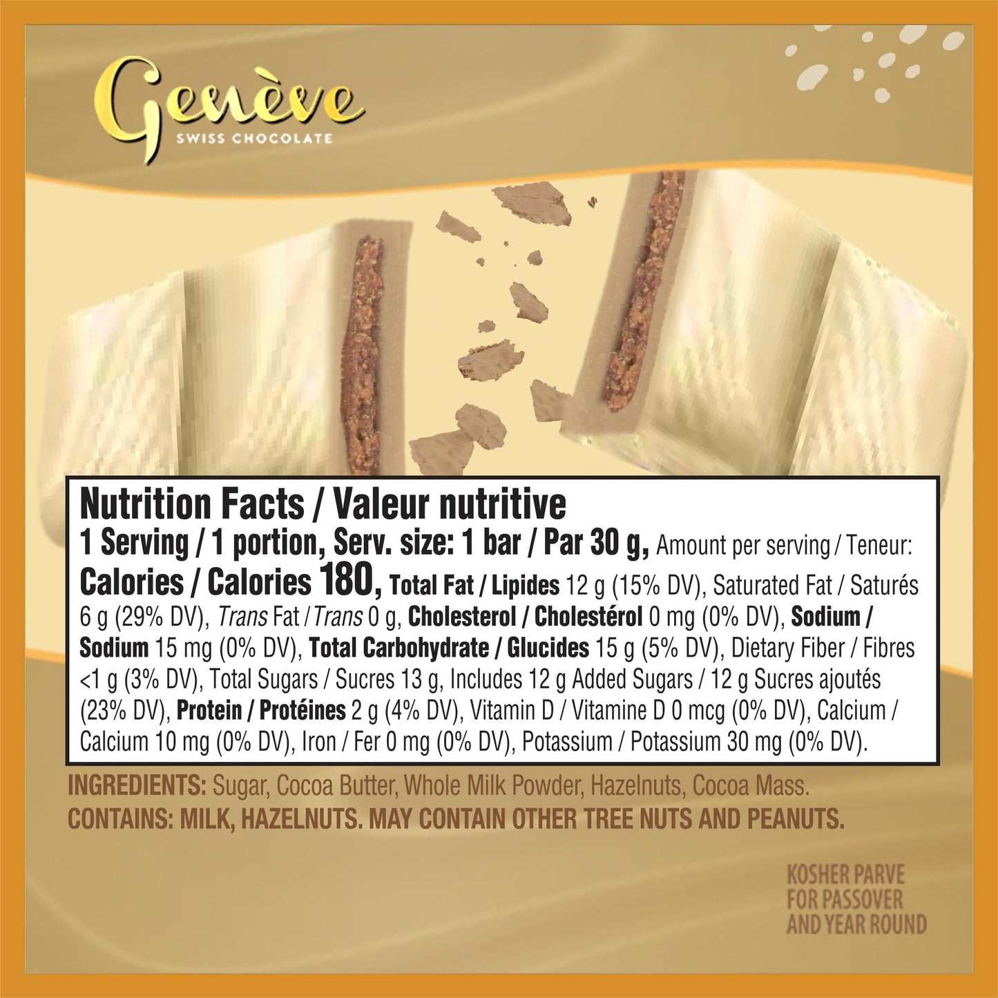Genve Swiss White Chocolate Bars With Praline Filling, 1 Oz (12 Pack) | Geneve Melody Individually Wrapped Chocolate | Made With