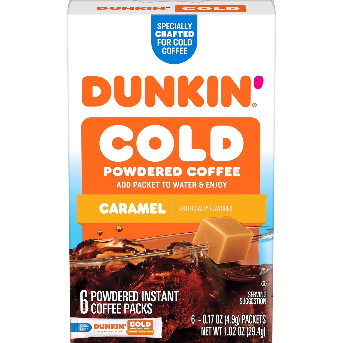 Dunkin' Cold Caramel Flavored Powdered Single Serve Instant Coffee Packs, 6 Count (Pack Of 12)