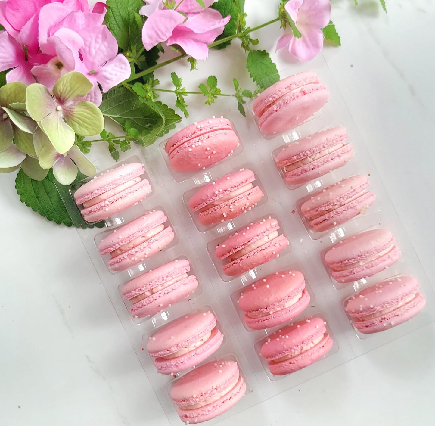 LeilaLove Macarons 15 Strawberry creme Pink Macarons