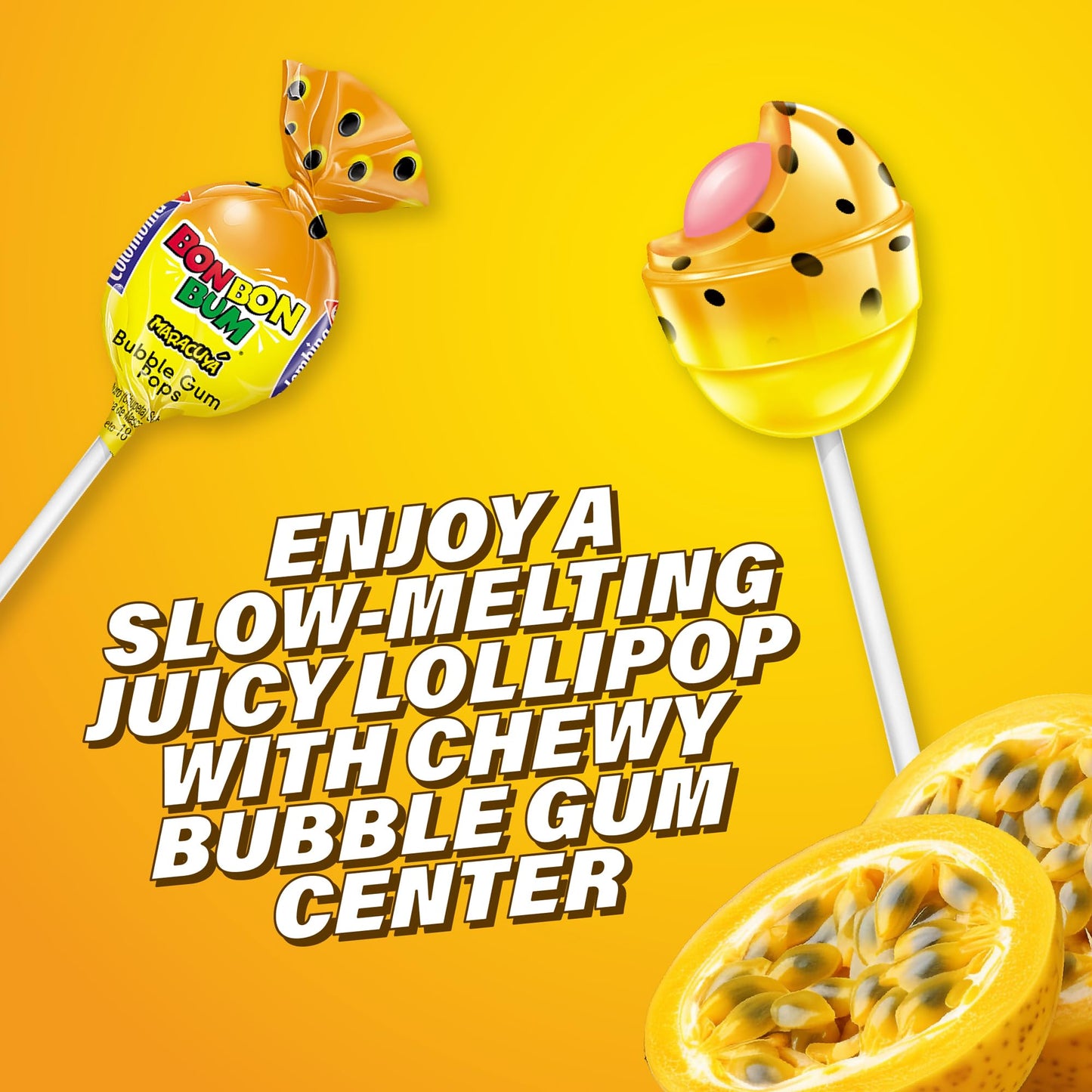 Colombina Bon Bon Bum Lollipops Tropical Passion Fruit Flavor, 24 Count (Pack Of 1)