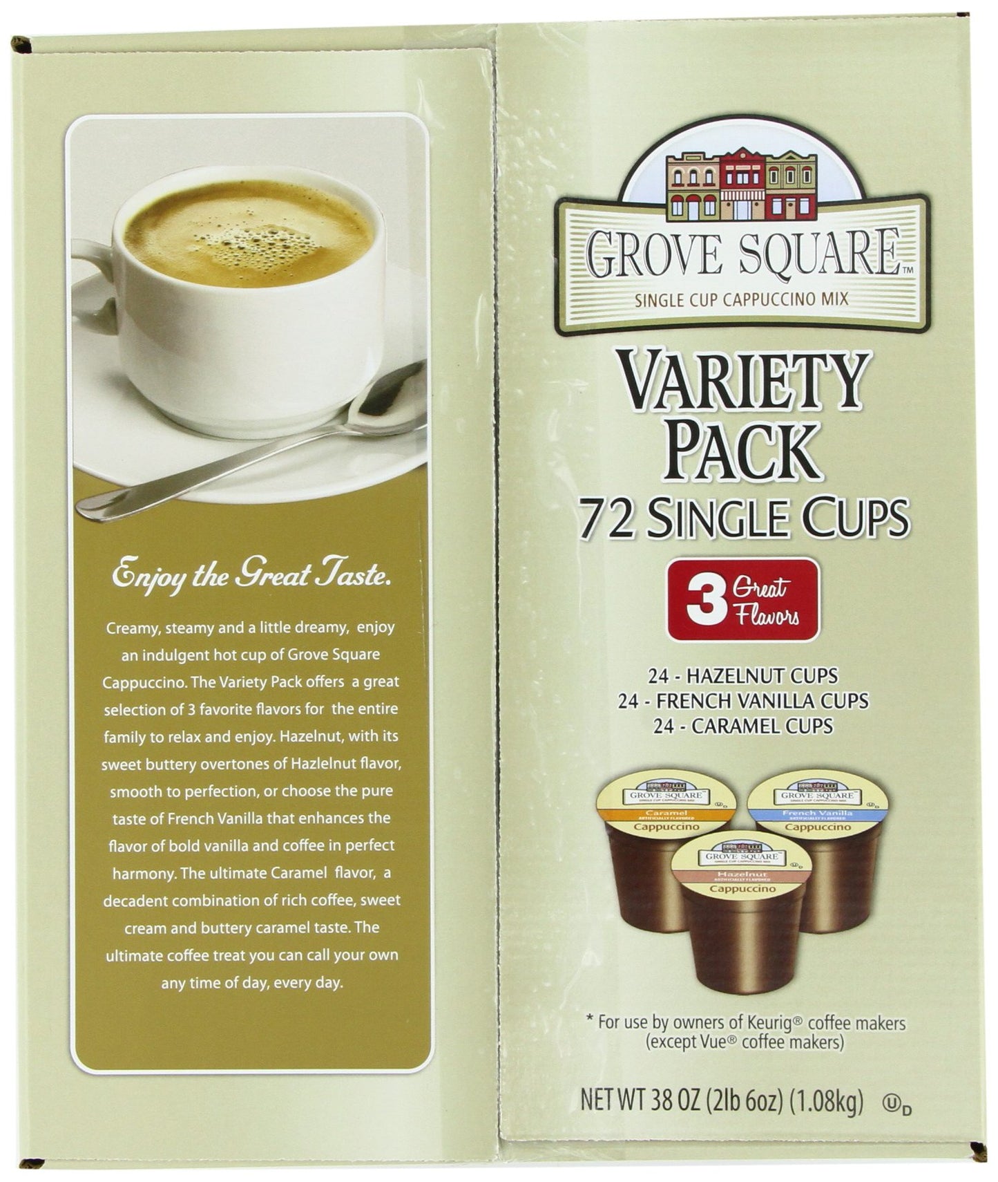 Grove Square Cappuccino Pods Variety, Single Serve, 72 Count, Multi Color, Model 05G75234652