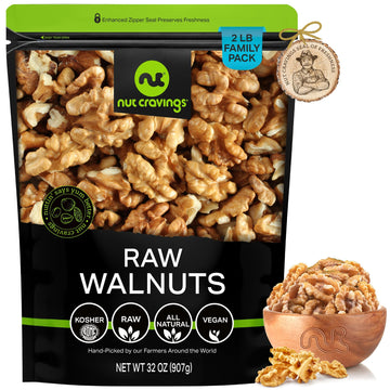 Nut Cravings - Raw Walnuts Halves & Pieces, Unsalted, Shelled, (32Oz - 2 Lb) Bulk Nuts Packed Fresh In Resealable Bag - Kosher H