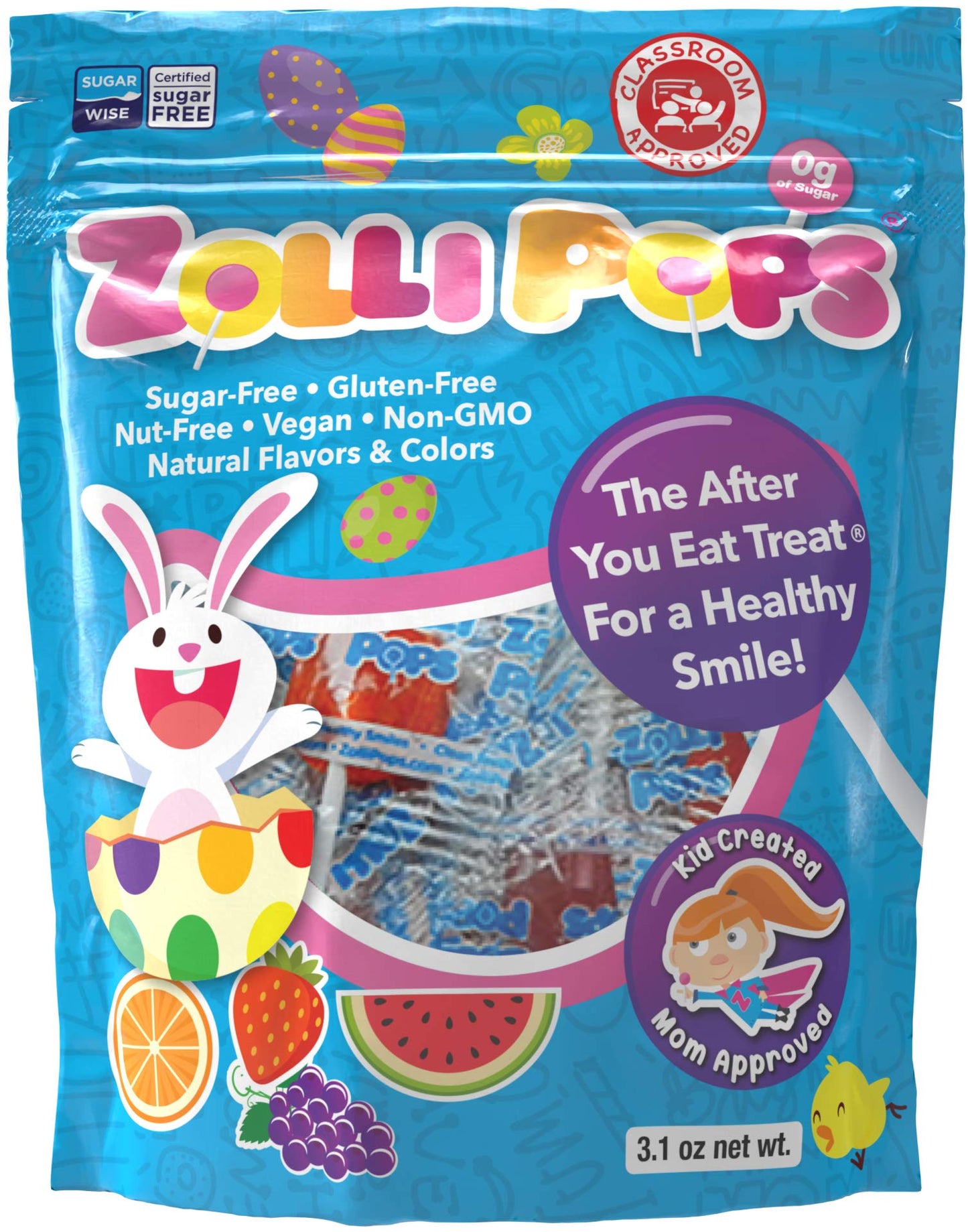 Zollipops Easter Bunny Clean Teeth Pops Sugar Free Candy with Xylitol, Dye-Free Lollipops - Keto & Diabetic-Friendly, Dentist-Ap
