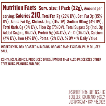 Justin'S Maple Almond Butter Squeeze Packs, Gluten-Free, Non-Gmo, Responsibly Sourced, 1.15 Ounce (10 Pack)