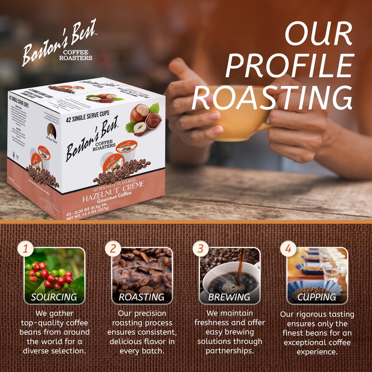 Bostons Best Gourmet Coffee - Hazelnut Creme Flavor, Compatible with Keurig, 42 Single Serve Cups, Model 017809009080